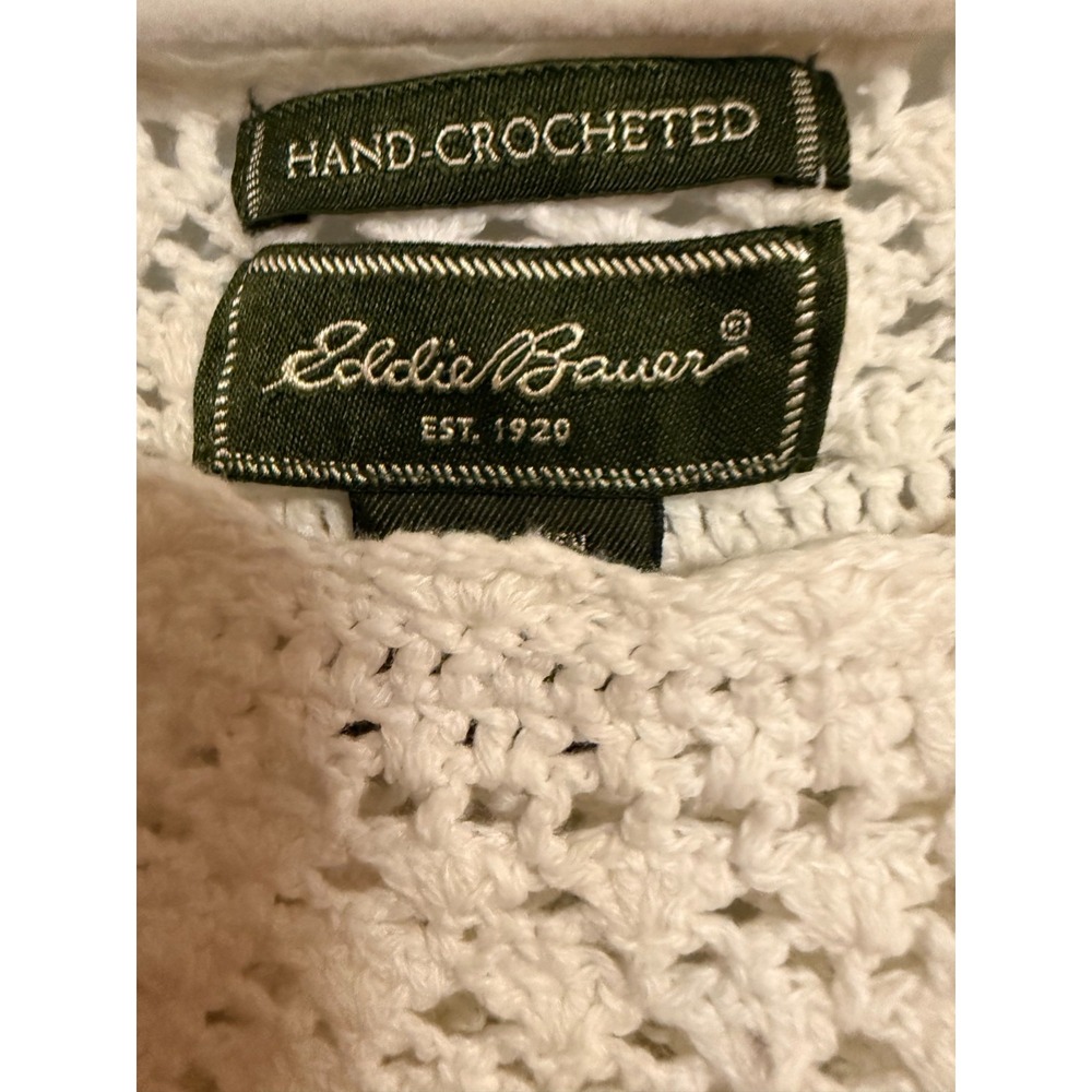 Eddie Bauer Blouse SZ Petite Medium Hand-Crocheted White Coastal Twee Artsy - Picture 3 of 4